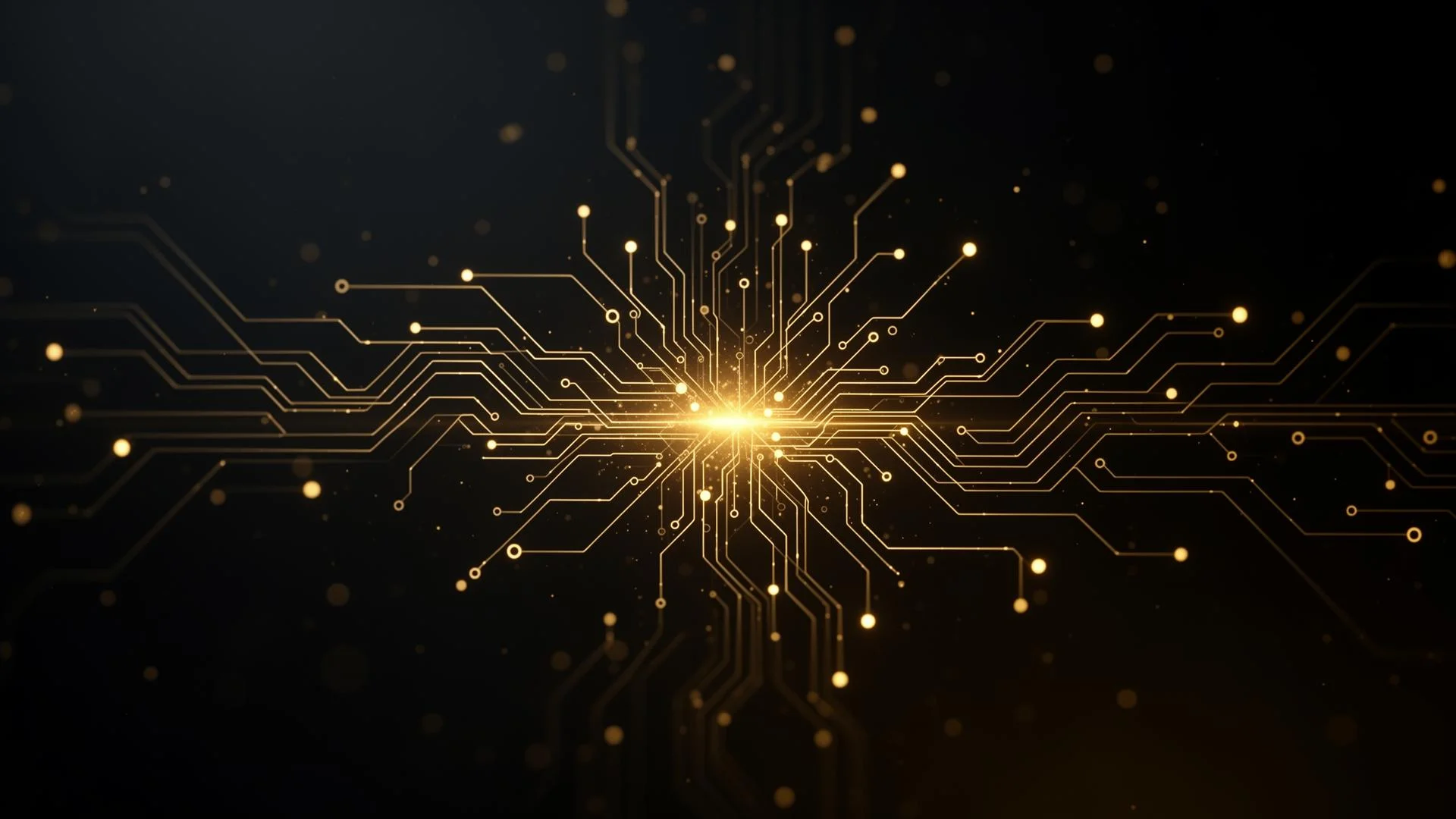 Goldenes KI-Netzwerk auf dunklem Hintergrund als Symbol für ein eigenes KI-Tool